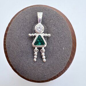 Sterling Silver 925 Green Stone & Cubic Zirconia Daughter Charm 1" Length